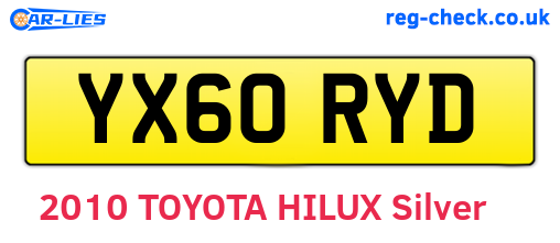 YX60RYD are the vehicle registration plates.