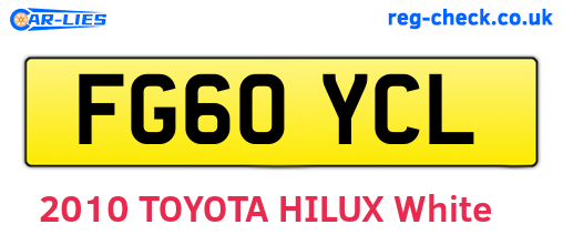 FG60YCL are the vehicle registration plates.
