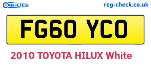 FG60YCO are the vehicle registration plates.