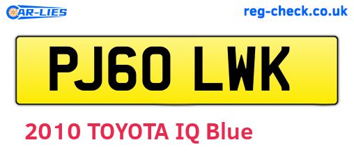 PJ60LWK are the vehicle registration plates.