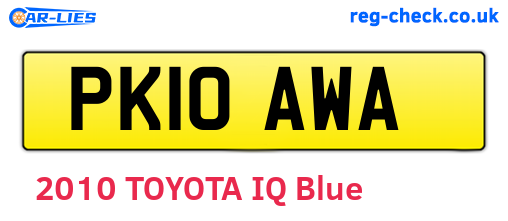 PK10AWA are the vehicle registration plates.
