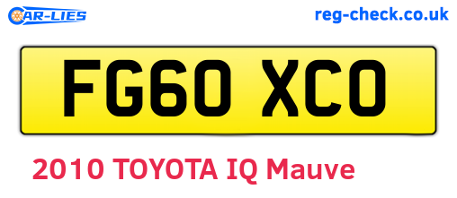 FG60XCO are the vehicle registration plates.