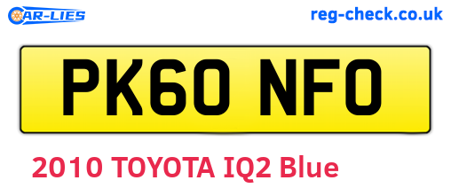 PK60NFO are the vehicle registration plates.