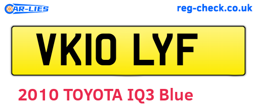 VK10LYF are the vehicle registration plates.