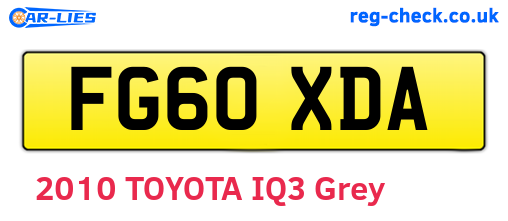 FG60XDA are the vehicle registration plates.