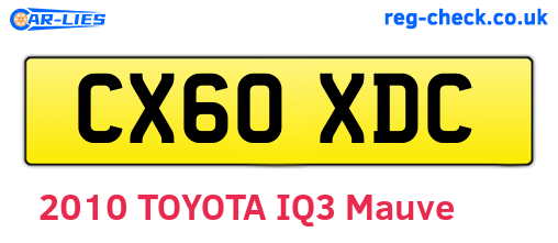 CX60XDC are the vehicle registration plates.
