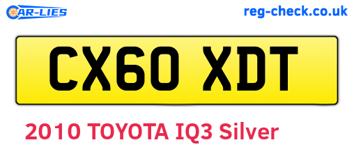 CX60XDT are the vehicle registration plates.