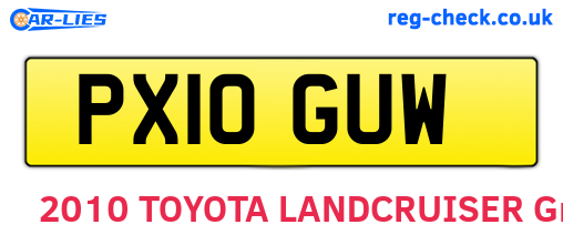 PX10GUW are the vehicle registration plates.