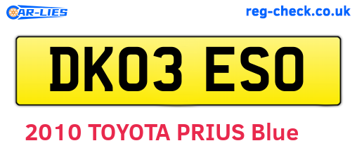 DK03ESO are the vehicle registration plates.