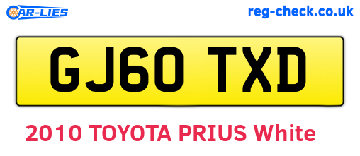 GJ60TXD are the vehicle registration plates.