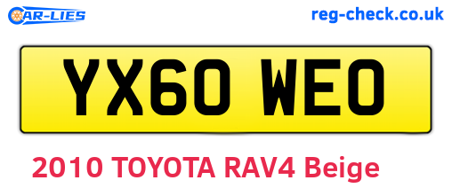 YX60WEO are the vehicle registration plates.