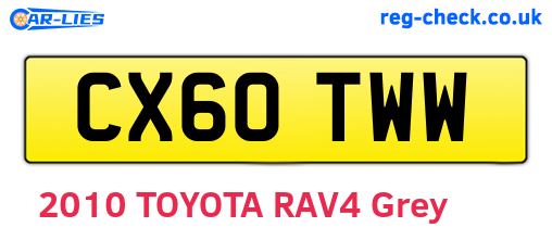 CX60TWW are the vehicle registration plates.