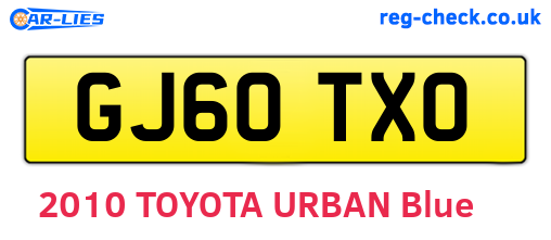 GJ60TXO are the vehicle registration plates.
