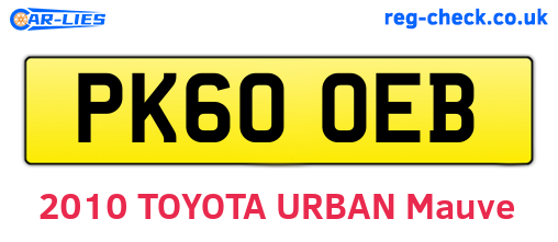 PK60OEB are the vehicle registration plates.