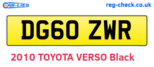 DG60ZWR are the vehicle registration plates.