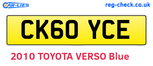 CK60YCE are the vehicle registration plates.