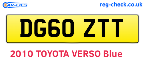 DG60ZTT are the vehicle registration plates.