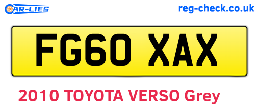 FG60XAX are the vehicle registration plates.