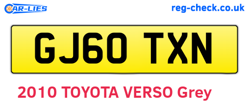 GJ60TXN are the vehicle registration plates.