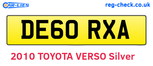 DE60RXA are the vehicle registration plates.