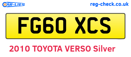 FG60XCS are the vehicle registration plates.
