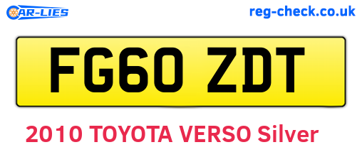 FG60ZDT are the vehicle registration plates.