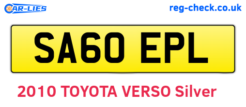 SA60EPL are the vehicle registration plates.