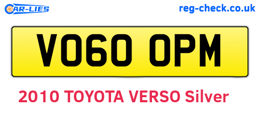 VO60OPM are the vehicle registration plates.