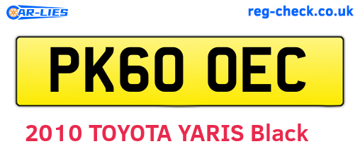 PK60OEC are the vehicle registration plates.
