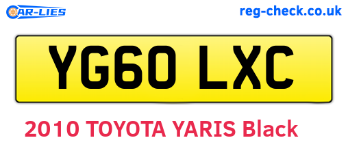 YG60LXC are the vehicle registration plates.