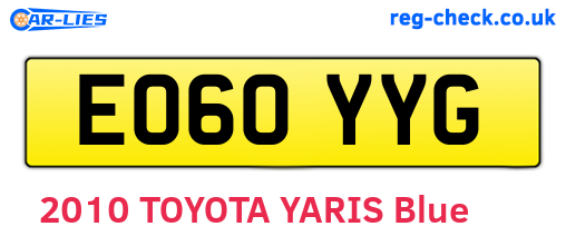 EO60YYG are the vehicle registration plates.