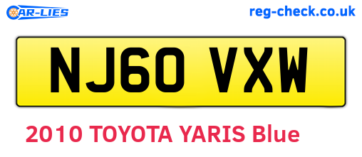 NJ60VXW are the vehicle registration plates.