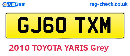 GJ60TXM are the vehicle registration plates.
