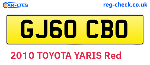GJ60CBO are the vehicle registration plates.