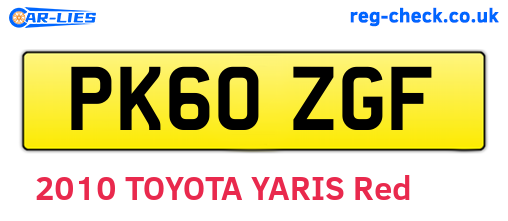 PK60ZGF are the vehicle registration plates.