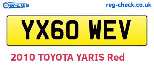 YX60WEV are the vehicle registration plates.