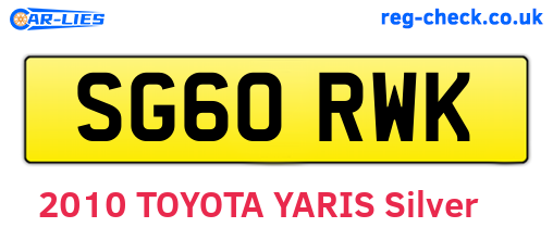 SG60RWK are the vehicle registration plates.