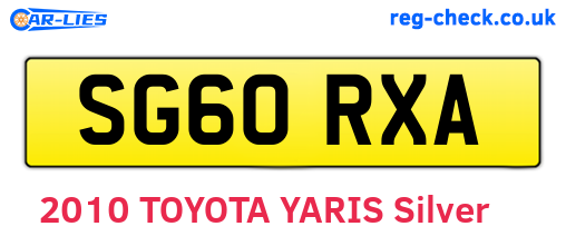SG60RXA are the vehicle registration plates.