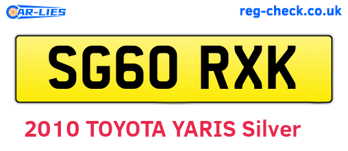 SG60RXK are the vehicle registration plates.