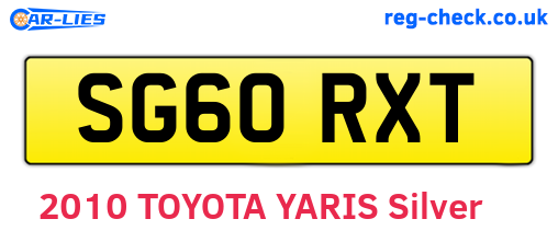SG60RXT are the vehicle registration plates.