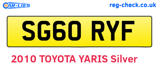 SG60RYF are the vehicle registration plates.