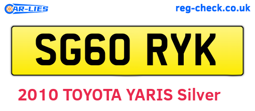 SG60RYK are the vehicle registration plates.