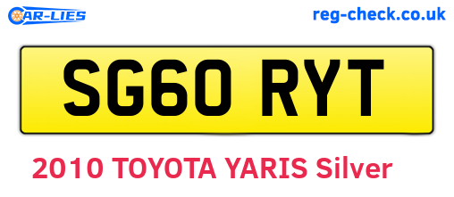 SG60RYT are the vehicle registration plates.