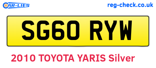SG60RYW are the vehicle registration plates.