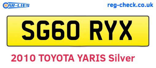 SG60RYX are the vehicle registration plates.