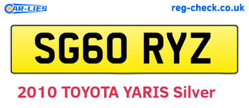 SG60RYZ are the vehicle registration plates.