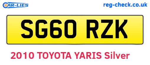 SG60RZK are the vehicle registration plates.