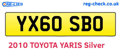 YX60SBO are the vehicle registration plates.