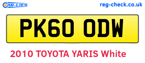 PK60ODW are the vehicle registration plates.