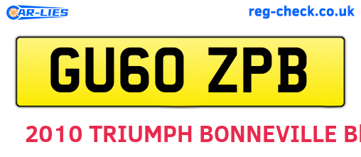 GU60ZPB are the vehicle registration plates.